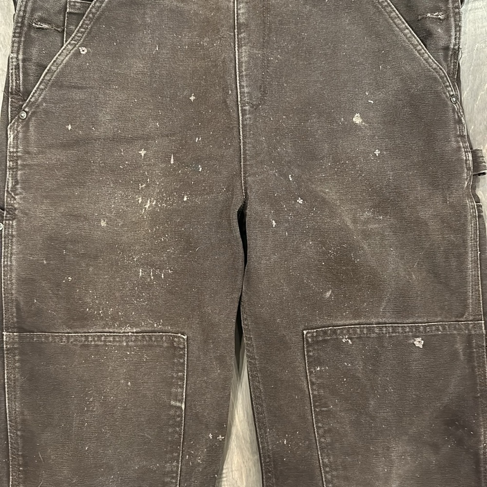 [SOLD] vintage carhartt WR0006 dark brown canvas double knee overalls worn - Picture 2 of 5